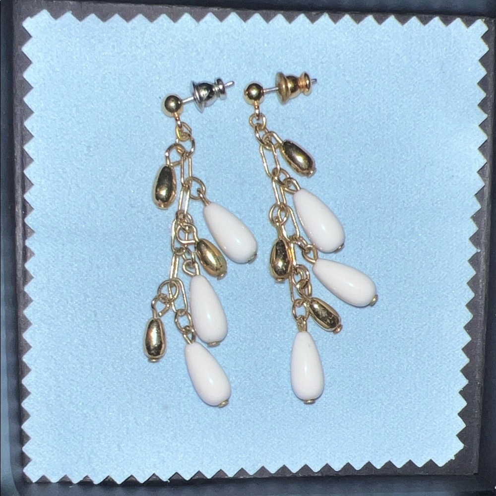 Elegant Gold and White Dangle Earrings